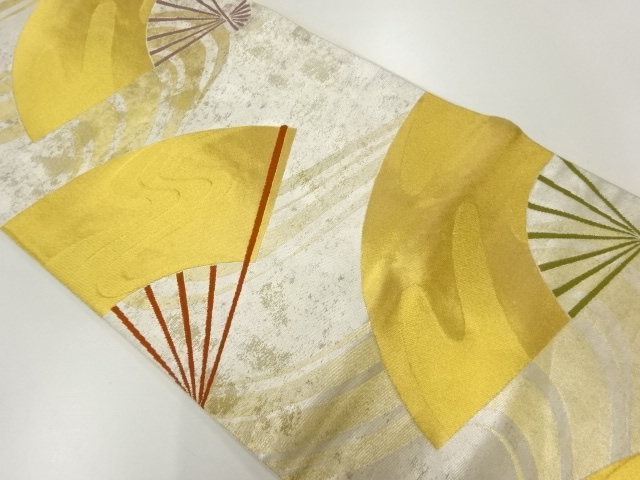 リサイクル　加納幸　流水に扇模様織出し袋帯